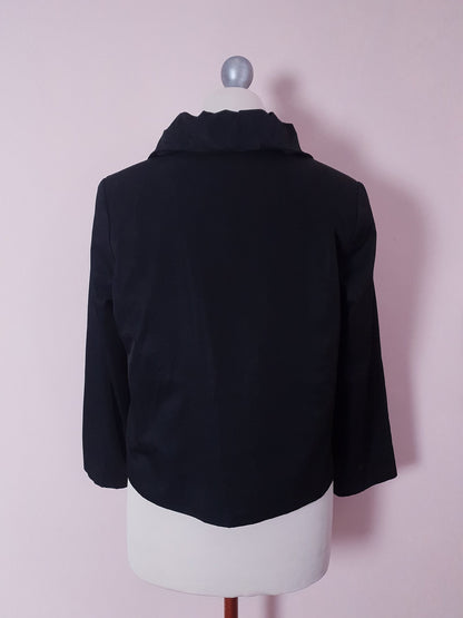 Vintage 90s Black Satin Jacket Ladies 50s Style Size 10