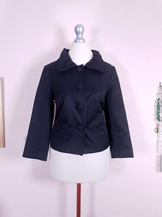 Vintage 90s Black Satin Jacket Ladies 50s Style Size 10