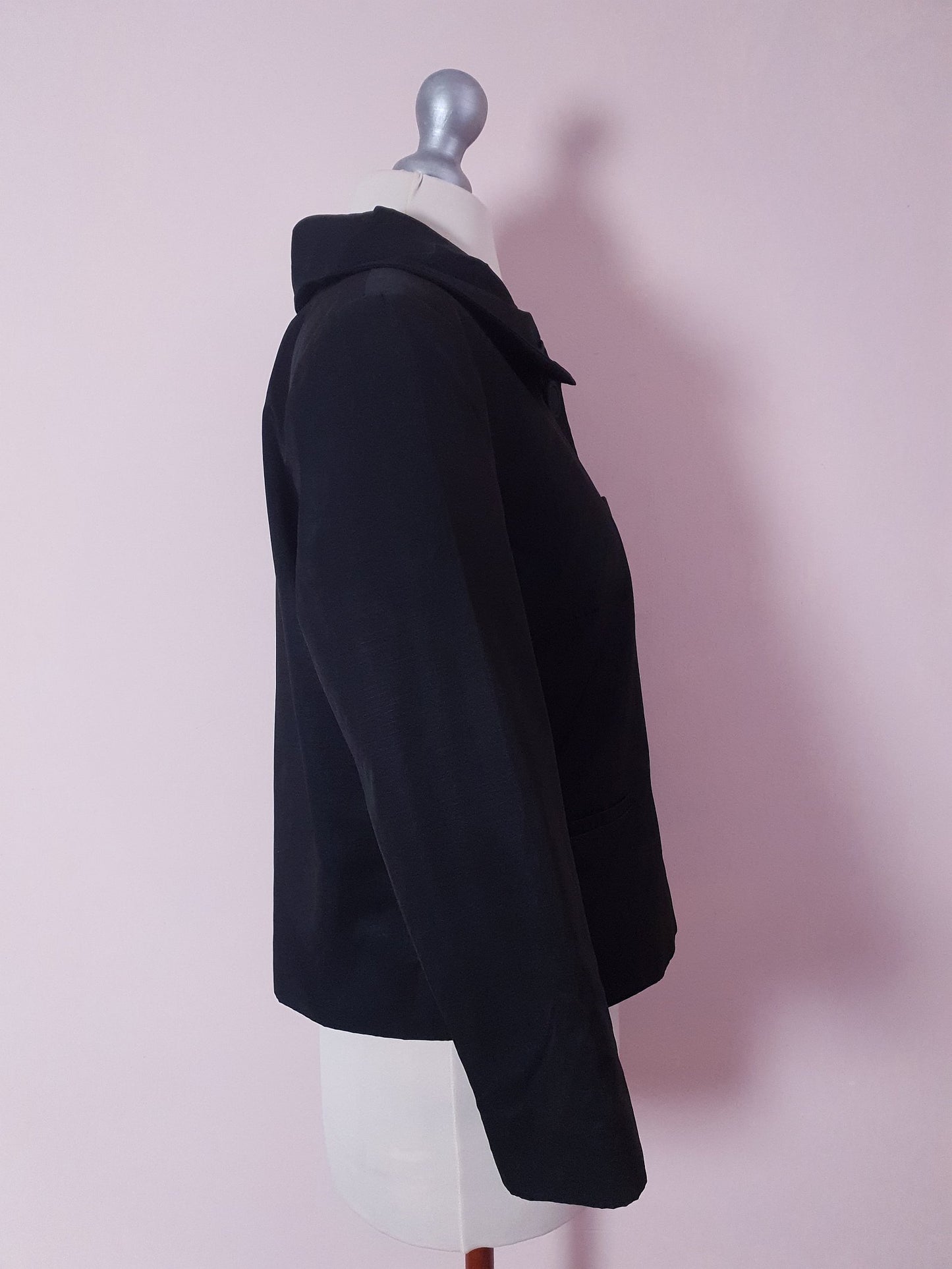 Vintage 90s Black Satin Jacket Ladies 50s Style Size 10
