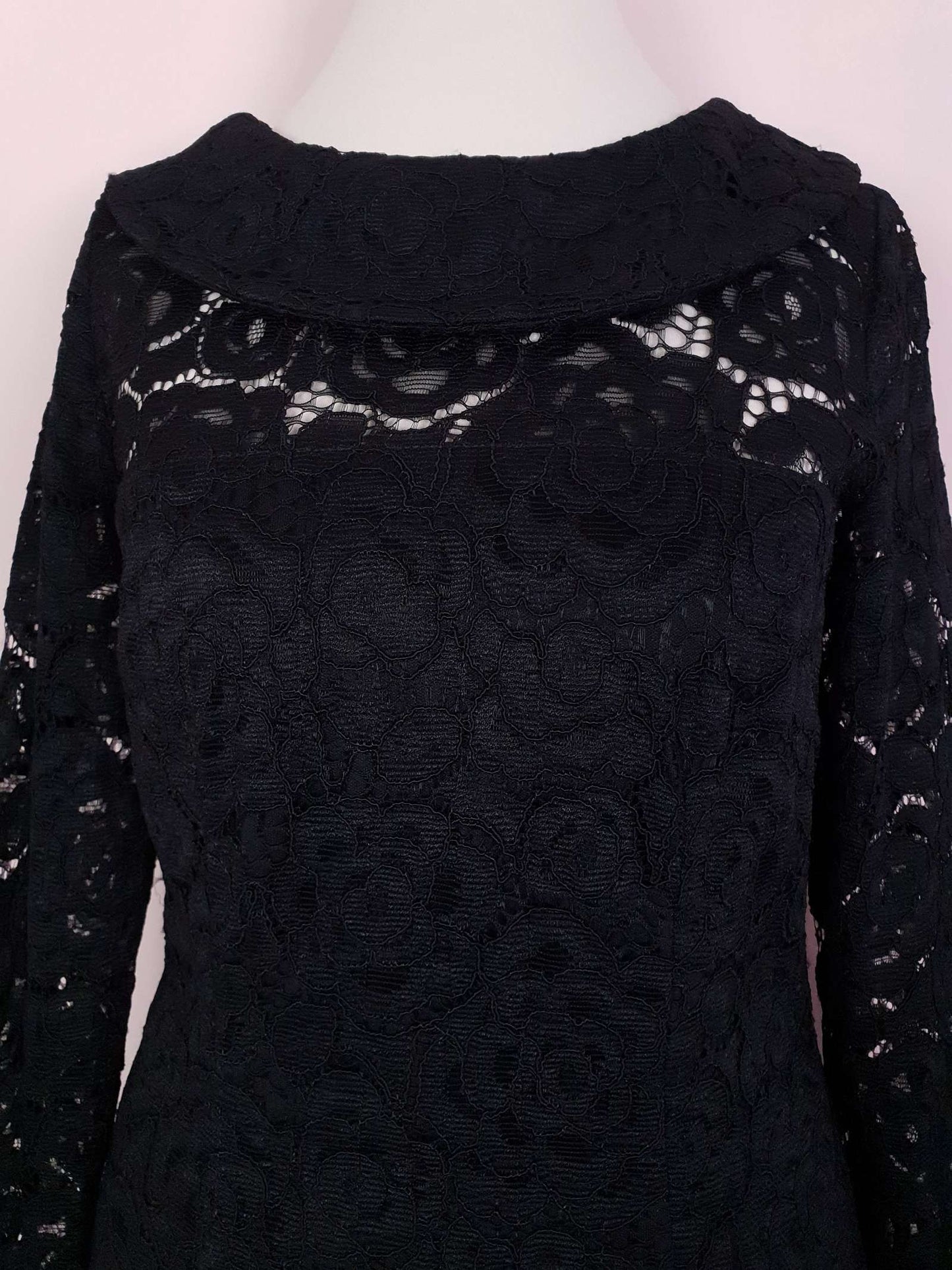 Vintage 90s Black Lace Dress Midi - Size 8