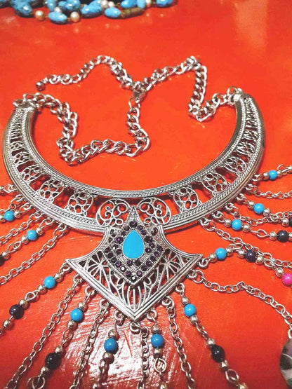 90s Vintage Boho Filagree Statement Necklace 21" Bohemian