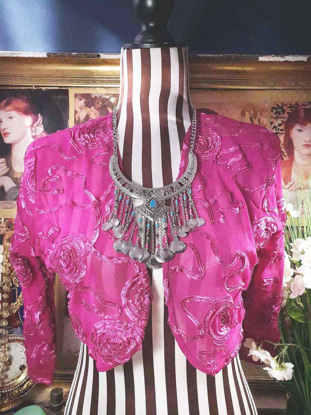 90s Vintage Boho Filagree Statement Necklace 21" Bohemian