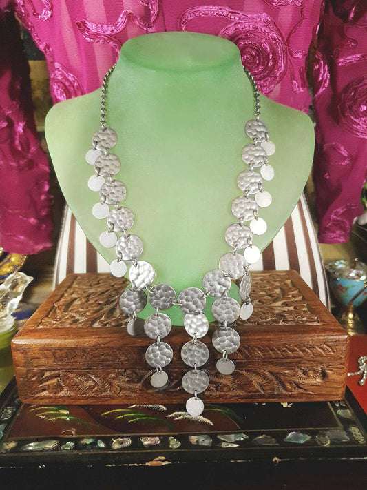 Vintage 90s Boho Statement Necklace Metal Circle Bohemian