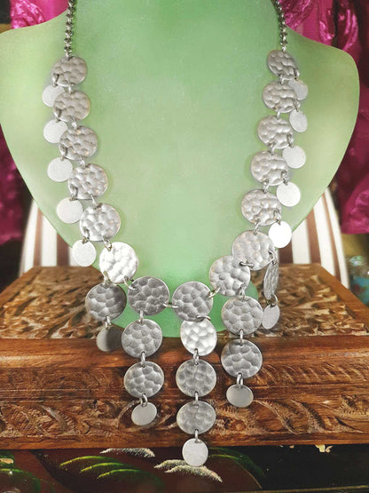 Vintage 90s Boho Statement Necklace Metal Circle Bohemian