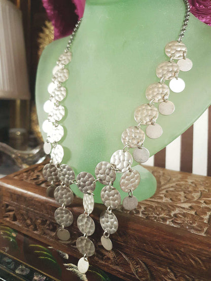 Vintage 90s Boho Statement Necklace Metal Circle Bohemian