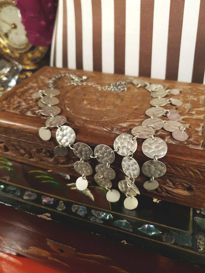 Vintage 90s Boho Statement Necklace Metal Circle Bohemian