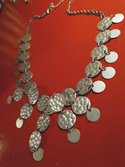 Vintage 90s Boho Statement Necklace Metal Circle Bohemian