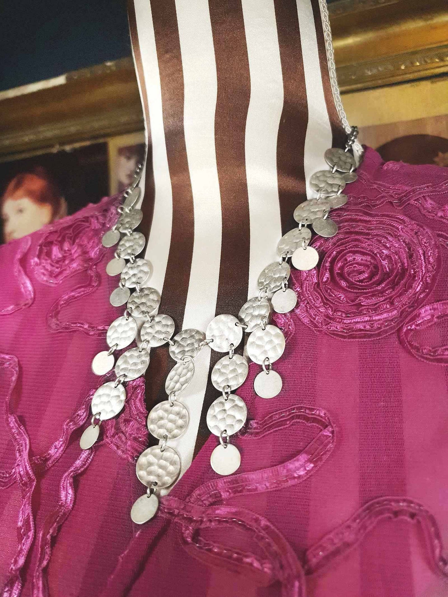 Vintage 90s Boho Statement Necklace Metal Circle Bohemian