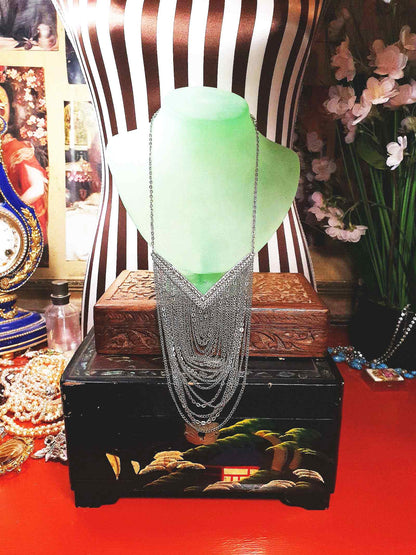 Vintage Boho Chain Statement Bib Necklace Bohemian Drape 90s Silver Tone