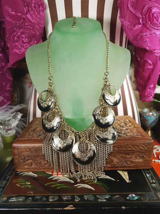 Vintage 90s Boho Medallion Chain Necklace Bohemian