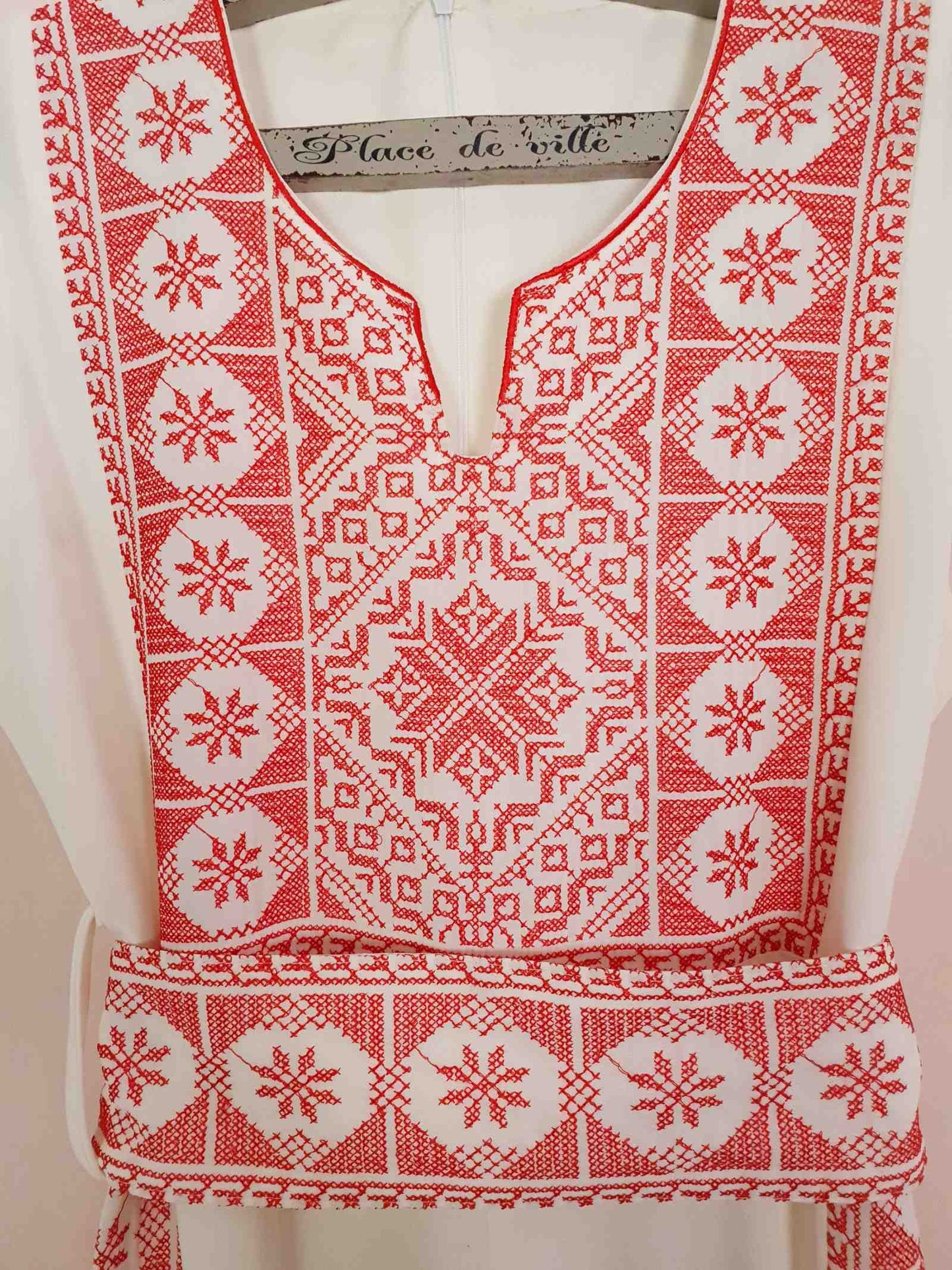 Vintage 90s Embroidered Jumpsuit Ladies Playsuit Cream Red Size 10 12