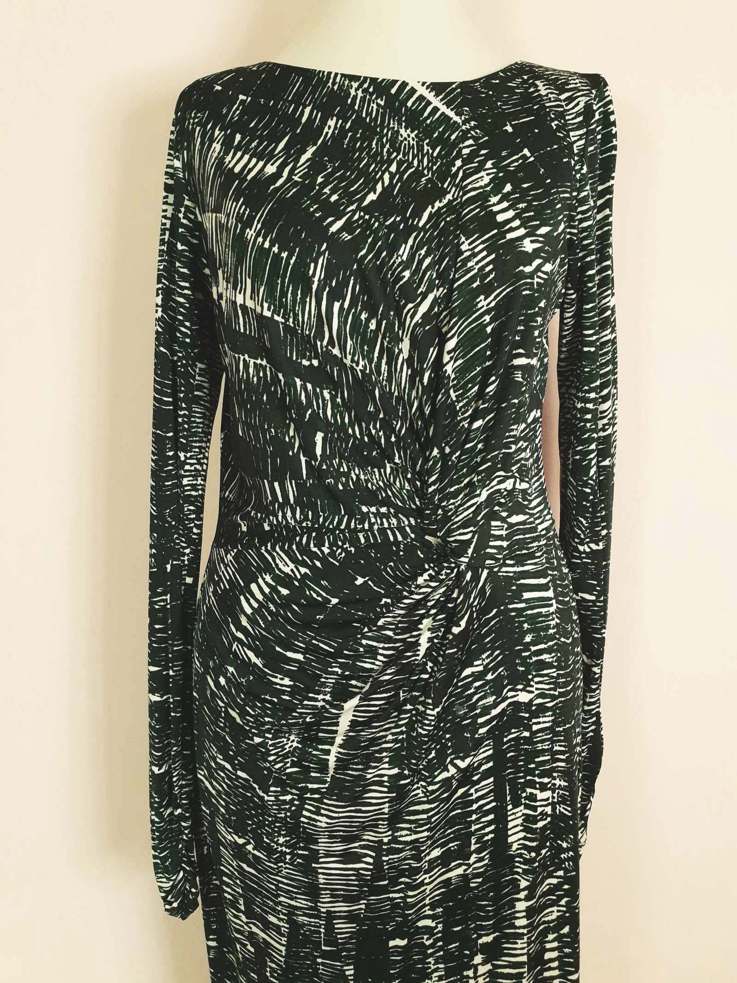 Vintage 90s Ghost London Wrap Midi Dress Green Black Print Size 10