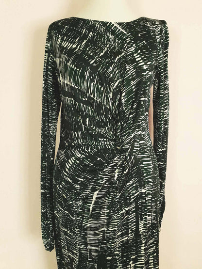 Vintage 90s Ghost London Wrap Midi Dress Green Black Print Size 10