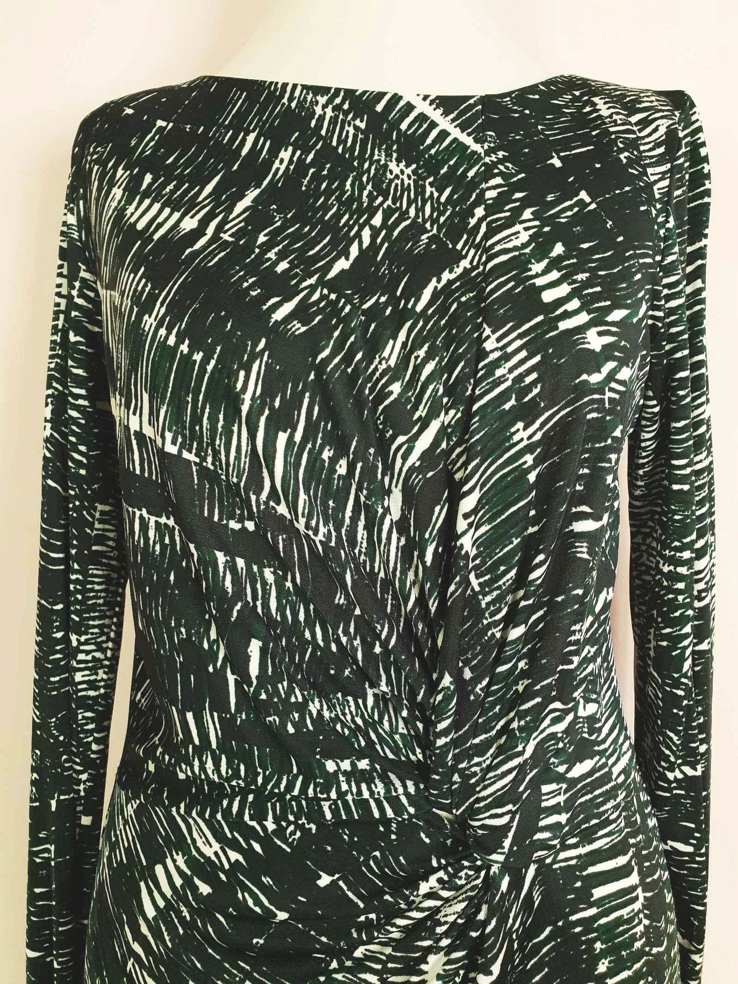 Vintage 90s Ghost London Wrap Midi Dress Green Black Print Size 10