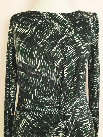 Vintage 90s Ghost London Wrap Midi Dress Green Black Print Size 10