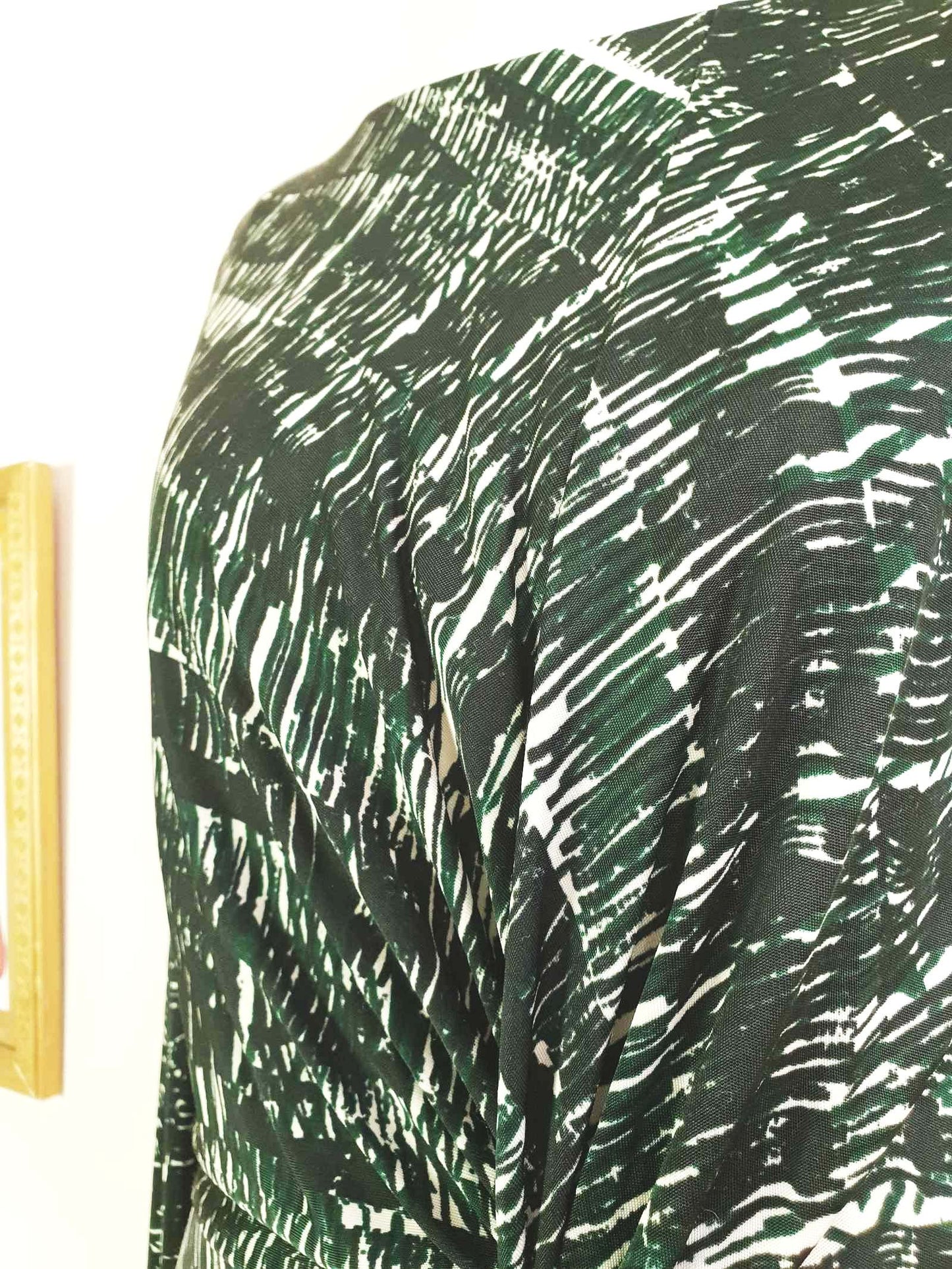 Vintage 90s Ghost London Wrap Midi Dress Green Black Print Size 10