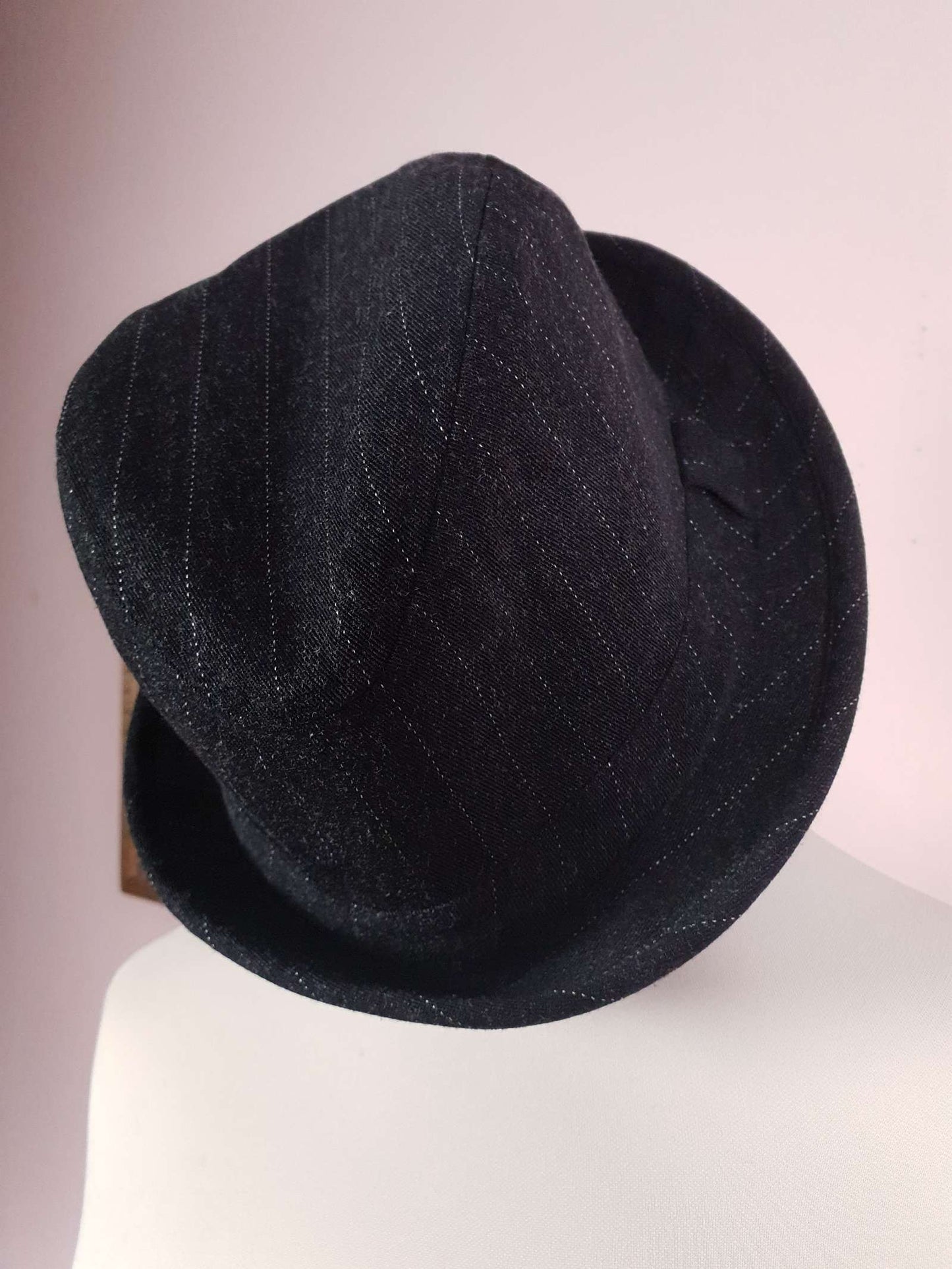 90s Vintage Grey Pinstripe Trilby Hat Fedora