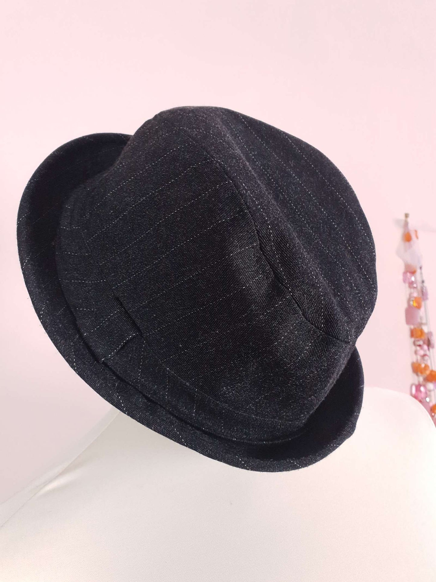 90s Vintage Grey Pinstripe Trilby Hat Fedora