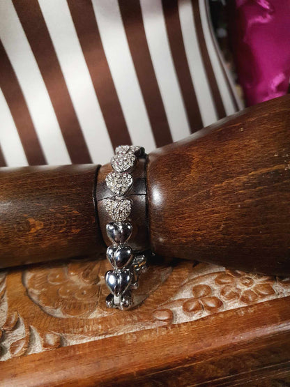 Vintage 90s Heart Rhinestone Bracelet Silver-Tone Hearts