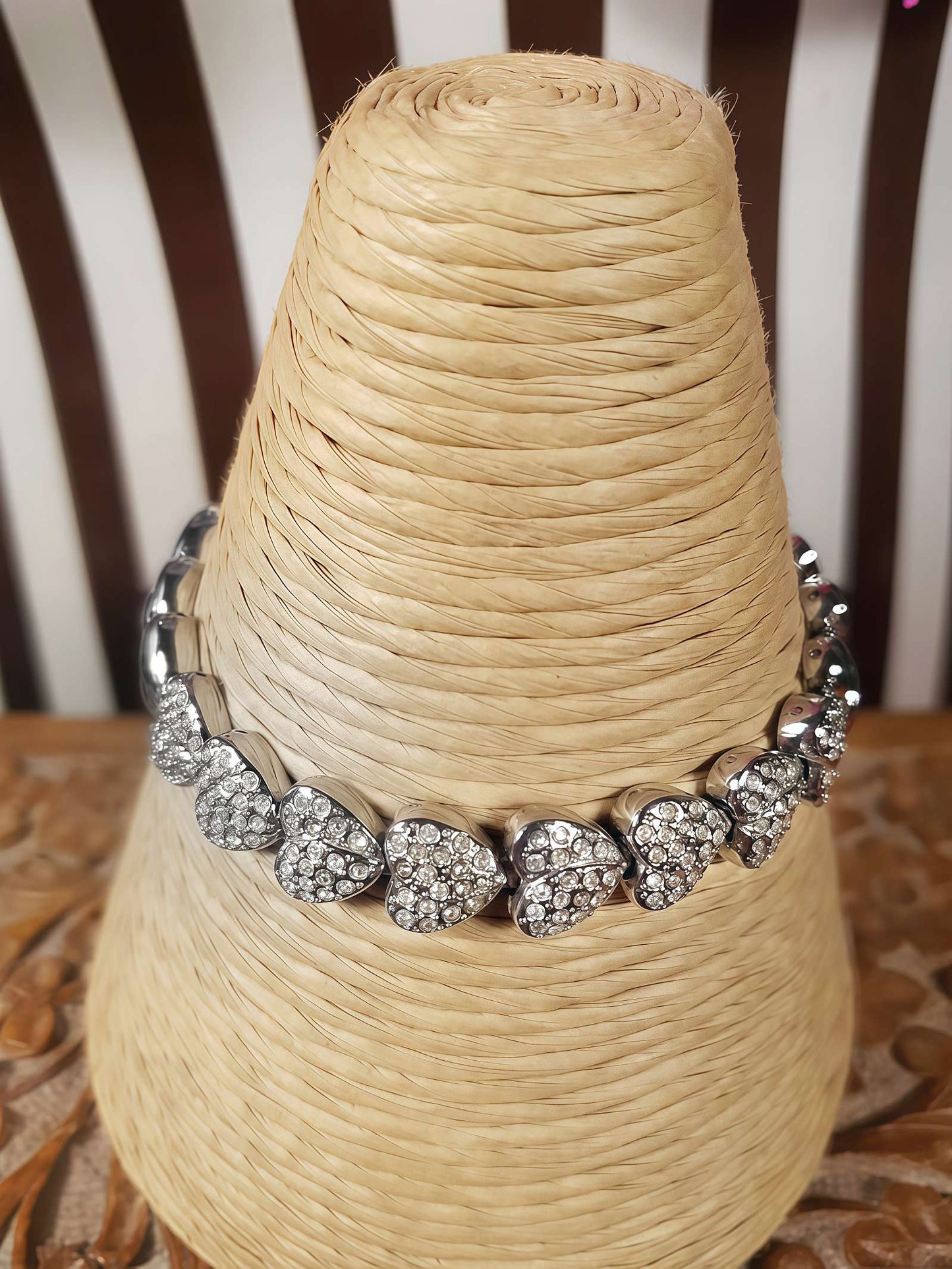 Vintage 90s Heart Rhinestone Bracelet Silver-Tone Hearts