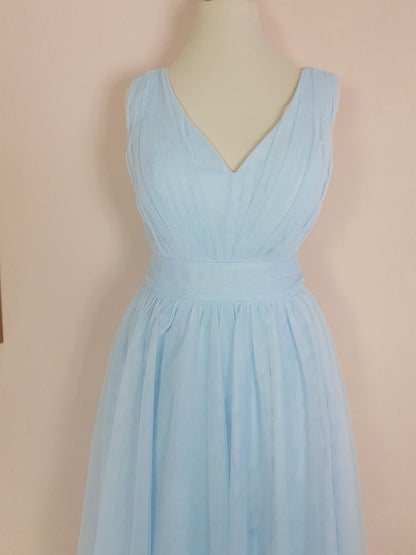 Vintage 90s Pale Blue Evening Dress Size 10 Tulle Prom Party Cocktail Gown Fit & Flare