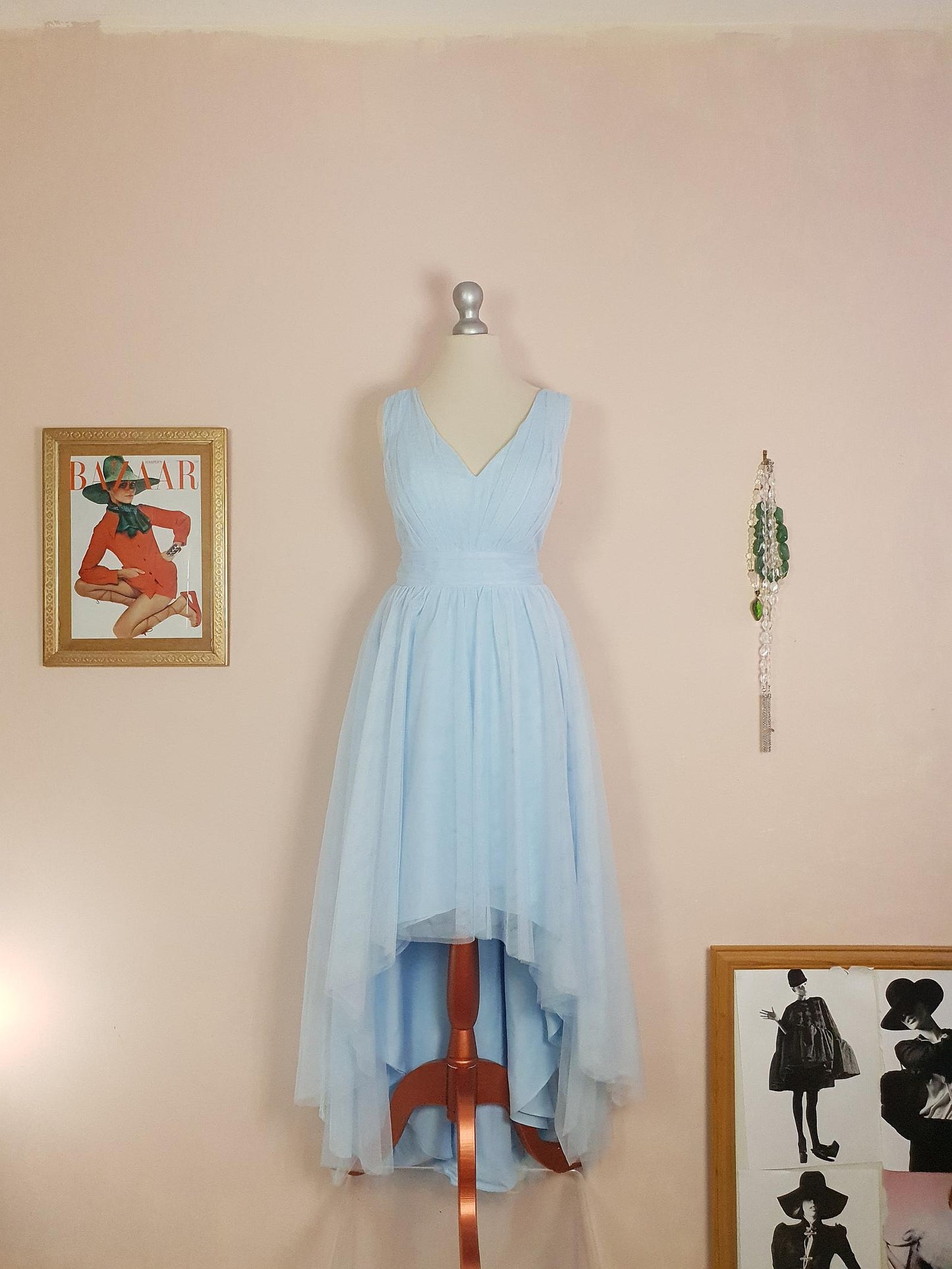 Vintage 90s Pale Blue Evening Dress Size 10 Tulle Prom Party Cocktail Gown Fit & Flare