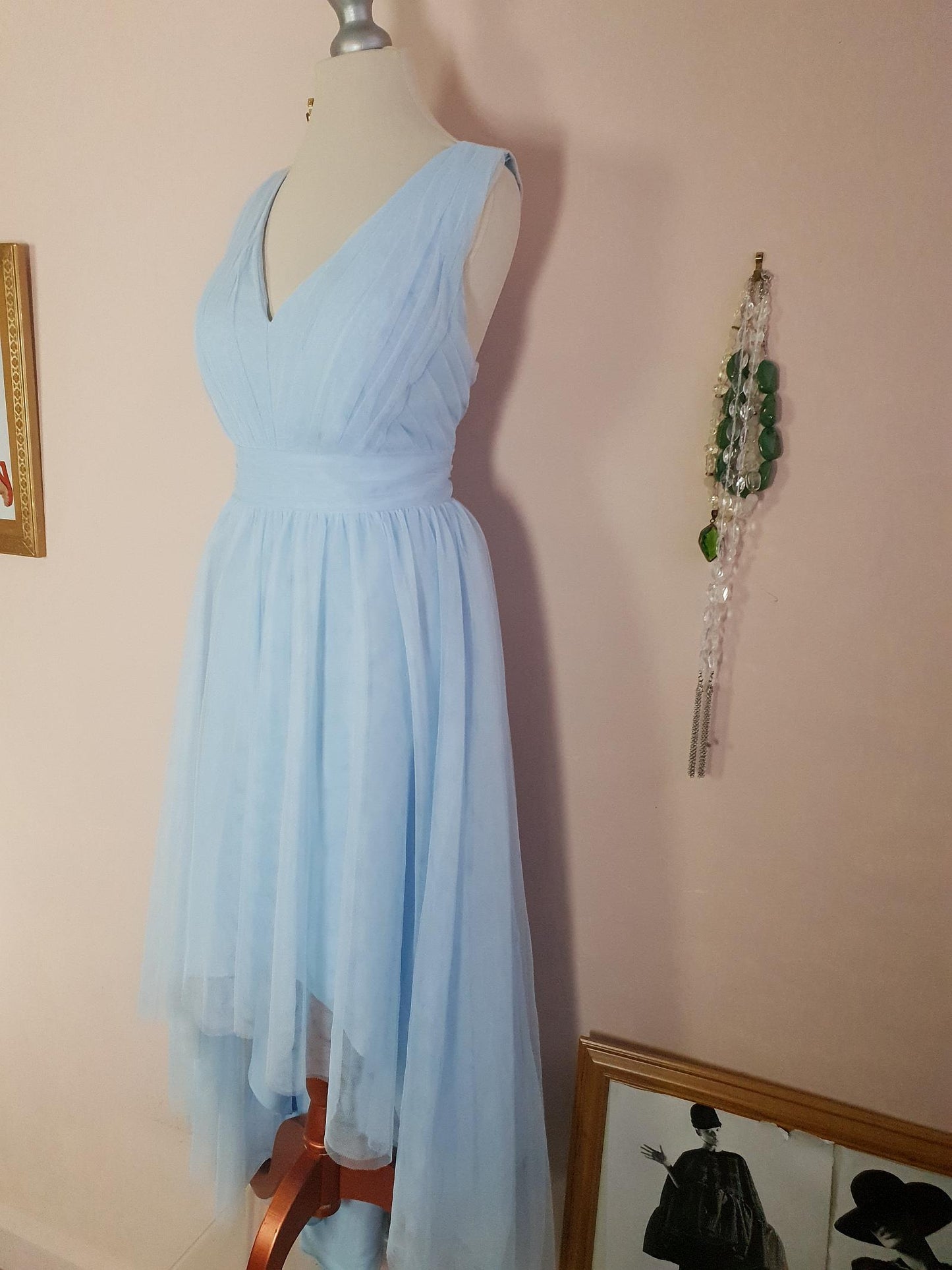Vintage 90s Pale Blue Evening Dress Size 10 Tulle Prom Party Cocktail Gown Fit & Flare