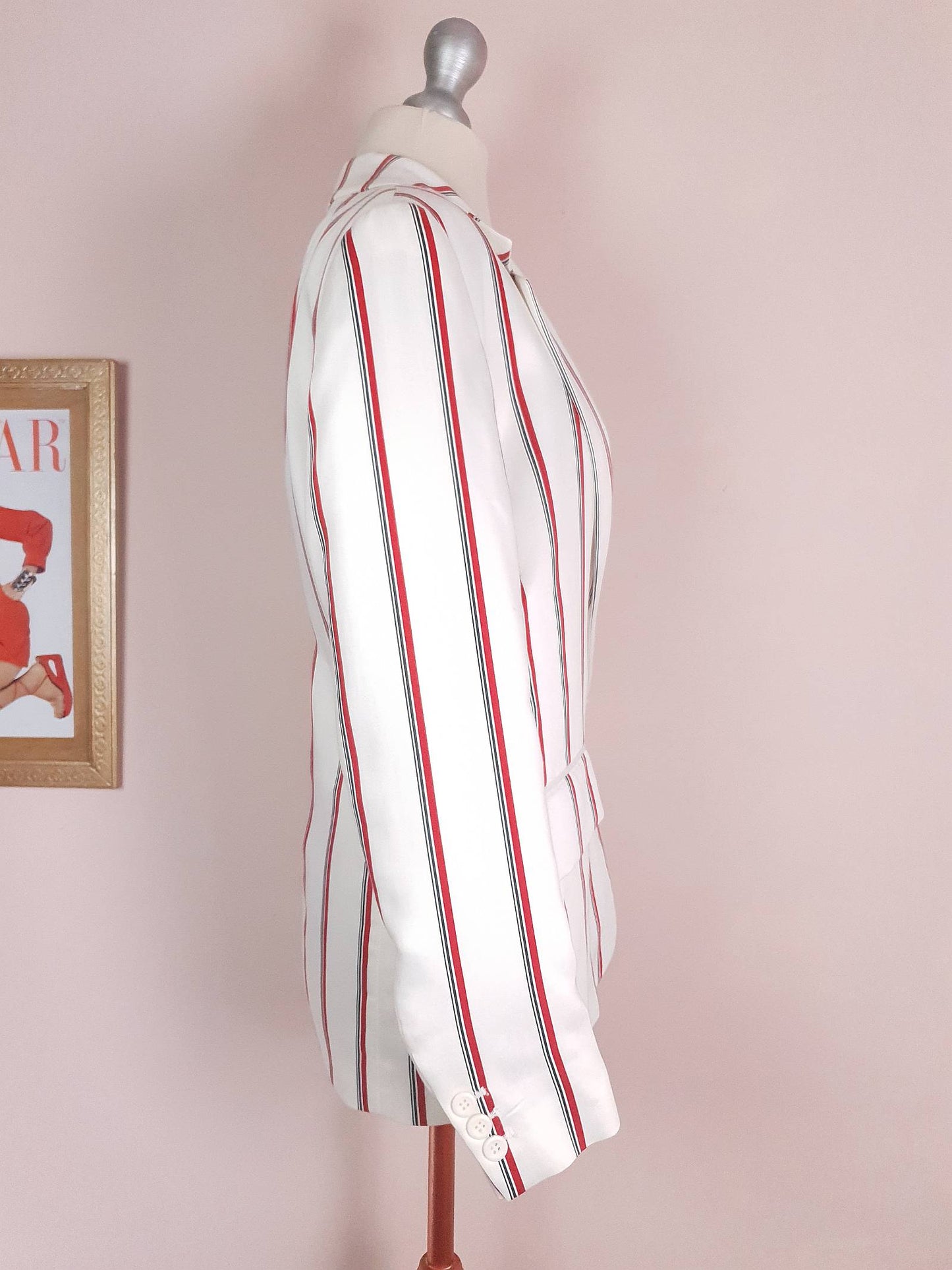 White & Red Pinstripe Jacket Blazer Preppy Nautical Size 12 - Pre-Owned