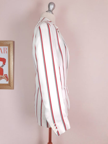 White & Red Pinstripe Jacket Blazer Preppy Nautical Size 12 - Pre-Owned