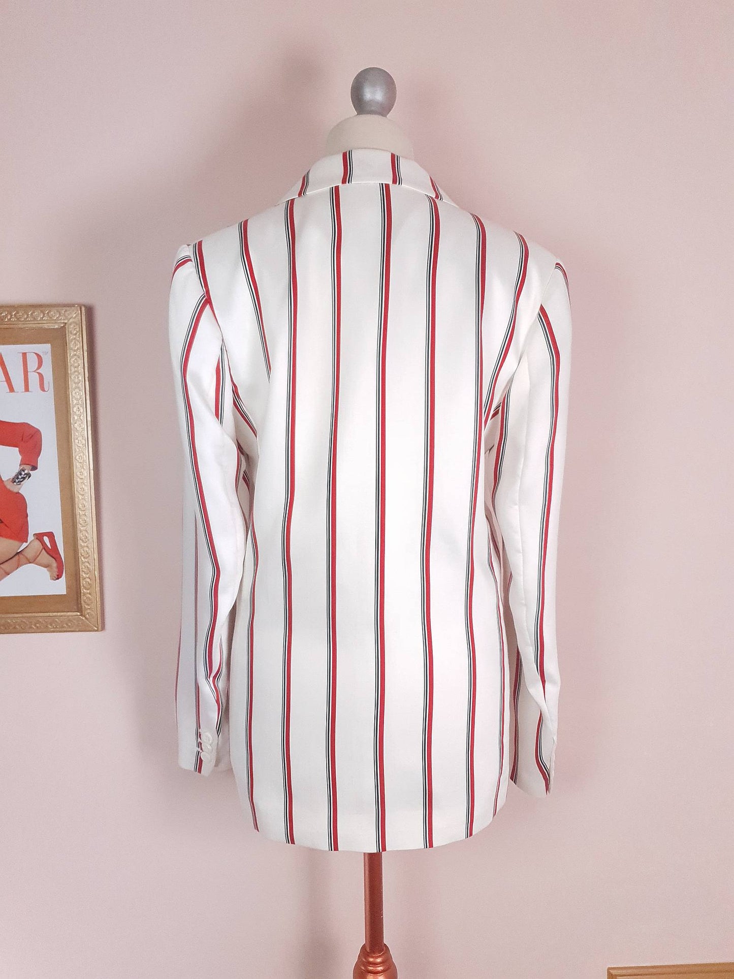 White & Red Pinstripe Jacket Blazer Preppy Nautical Size 12 - Pre-Owned