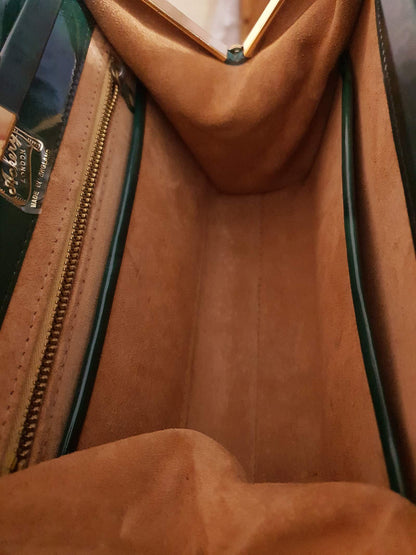 English Classics - Gorgeous 1950s Ackery London Green Marble Patent Handbag Tote