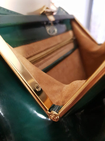 English Classics - Gorgeous 1950s Ackery London Green Marble Patent Handbag Tote