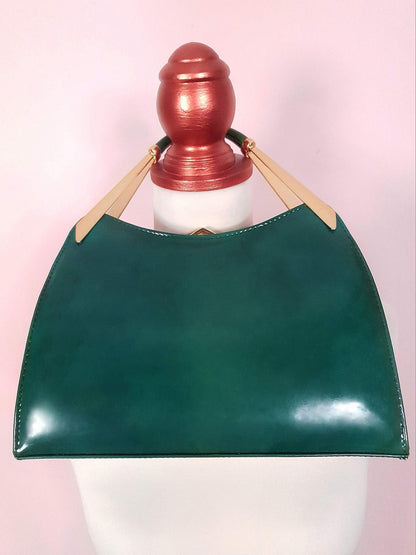 English Classics - Gorgeous 1950s Ackery London Green Marble Patent Handbag Tote