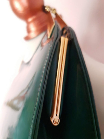 English Classics - Gorgeous 1950s Ackery London Green Marble Patent Handbag Tote