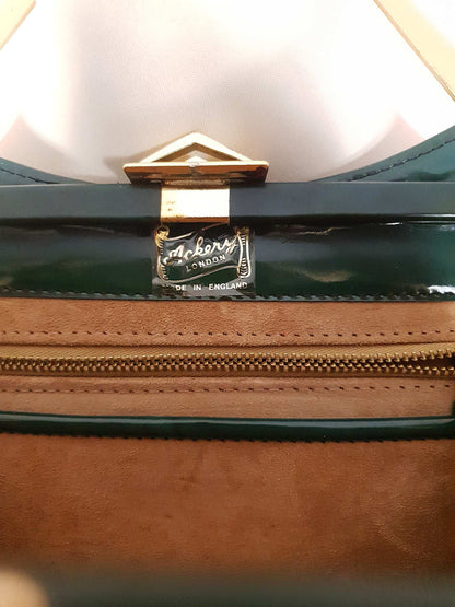 English Classics - Gorgeous 1950s Ackery London Green Marble Patent Handbag Tote