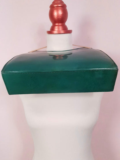 English Classics - Gorgeous 1950s Ackery London Green Marble Patent Handbag Tote