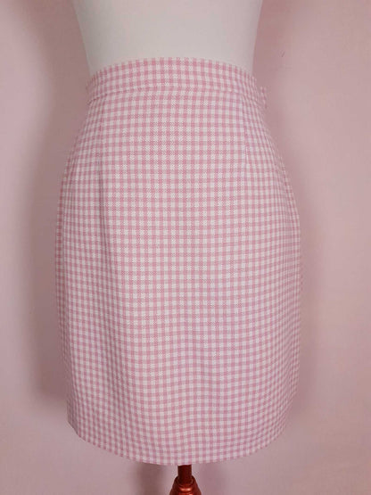 English Classics - Vintage Aquascutum Pink Check Skirt 1980s - Size 8