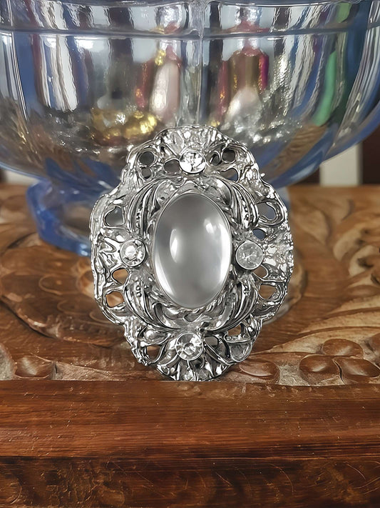 Vintage Art Nouveau Revival Rhinestone Brooch 1980s