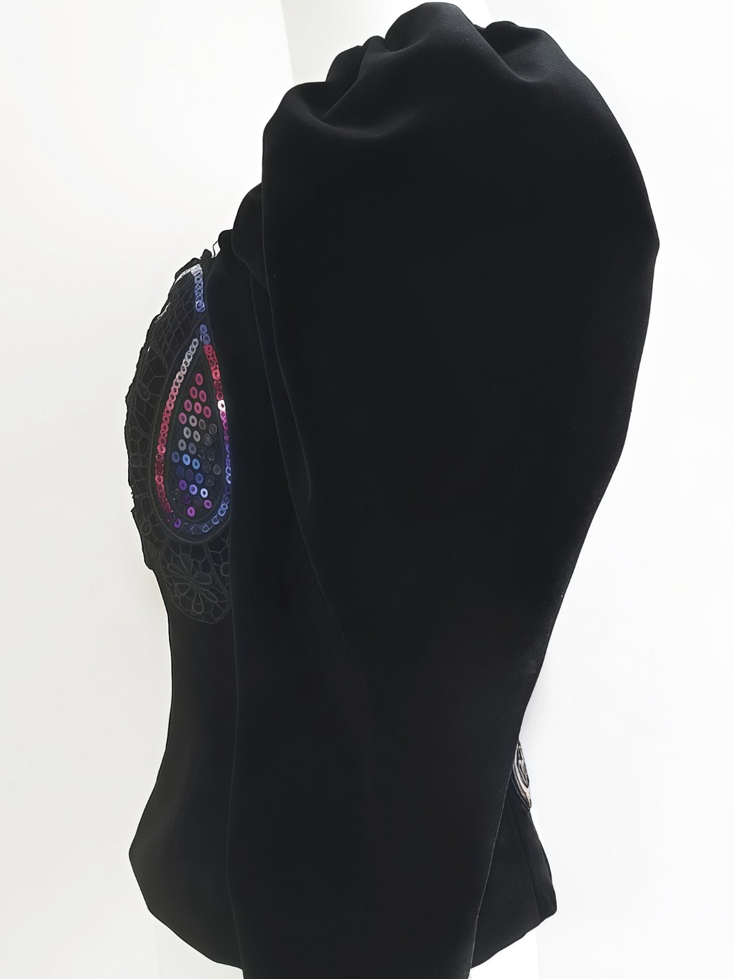 Vintage Black Velvet Sequin Boho Top Blouse Bohemian Party 1980s - Size 10