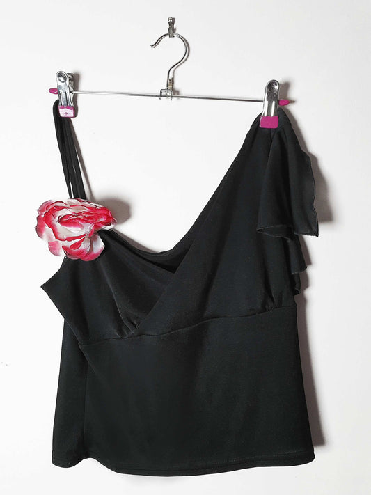 Vintage Black Top Rose Corsage Evening Party 90s - Size 10