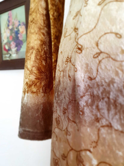 Vintage Boho Dress 90s Velvet Maxi Caramel - Size 14 Bohemian