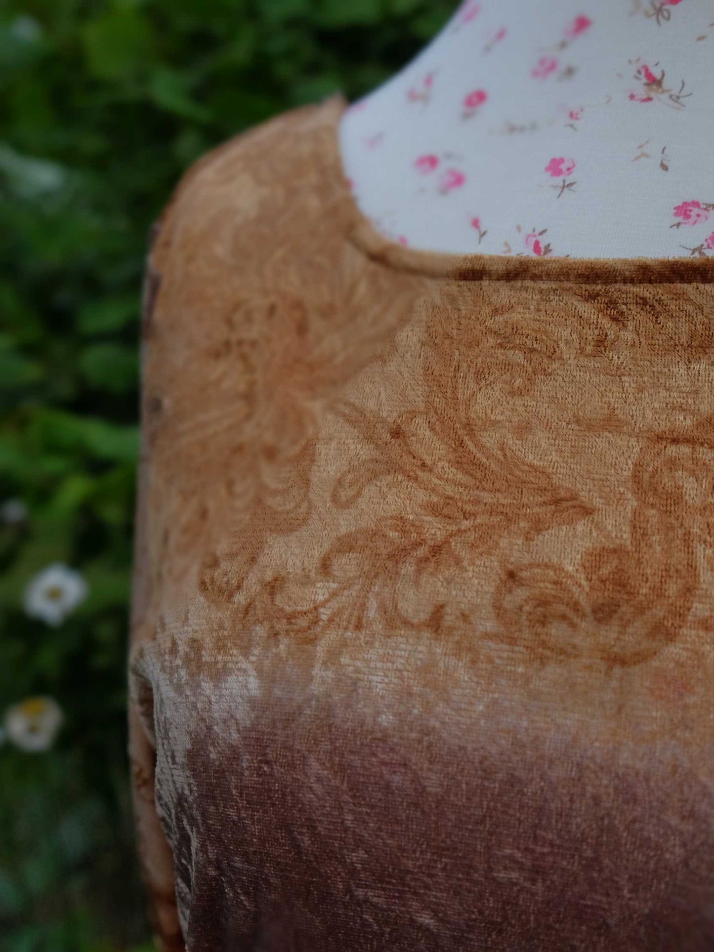 Vintage Boho Dress 90s Velvet Maxi Caramel - Size 14 Bohemian