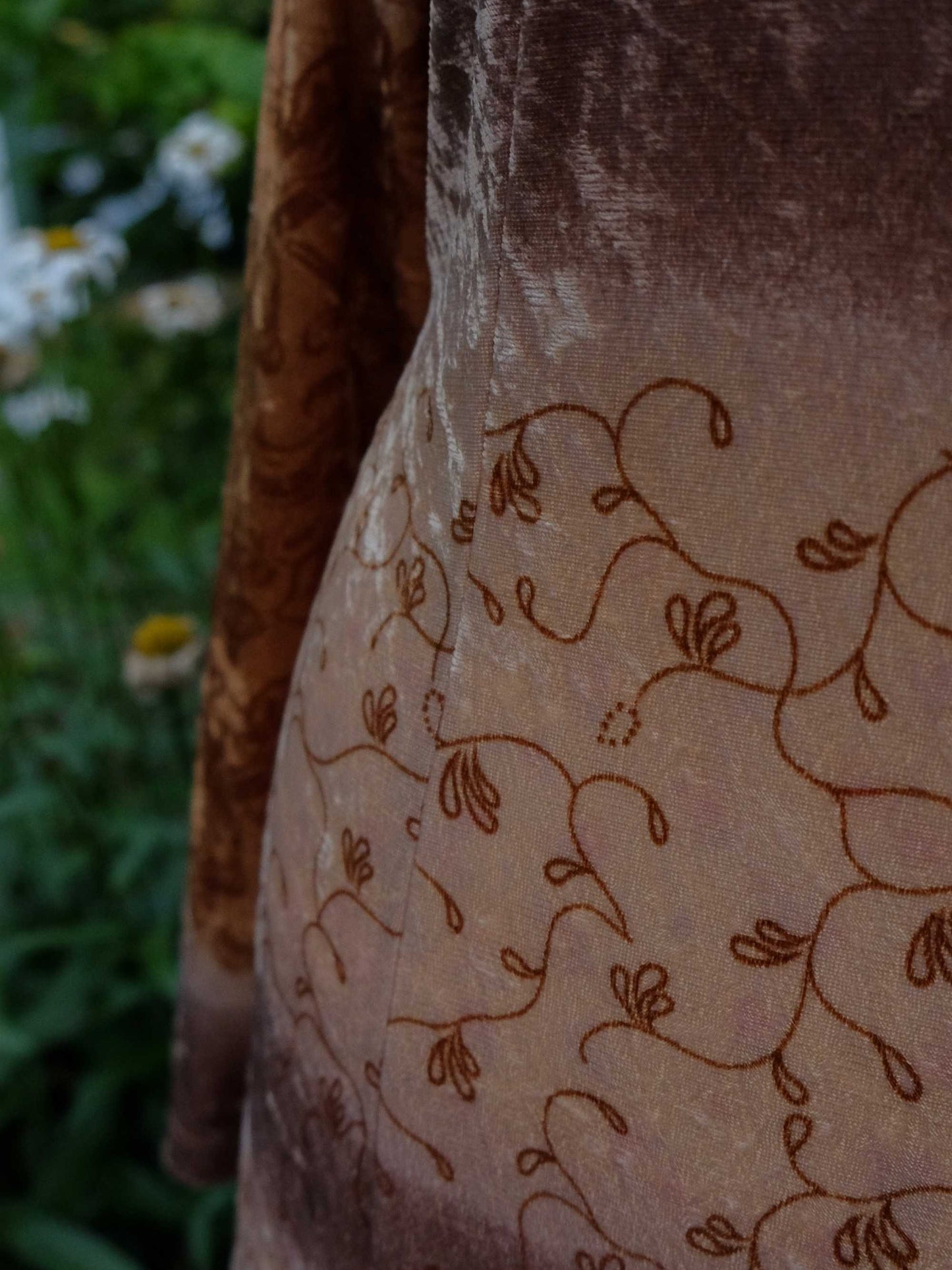 Vintage Boho Dress 90s Velvet Maxi Caramel - Size 14 Bohemian