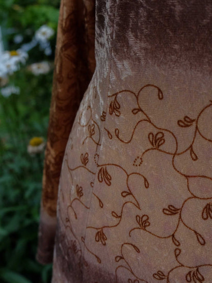 Vintage Boho Dress 90s Velvet Maxi Caramel - Size 14 Bohemian