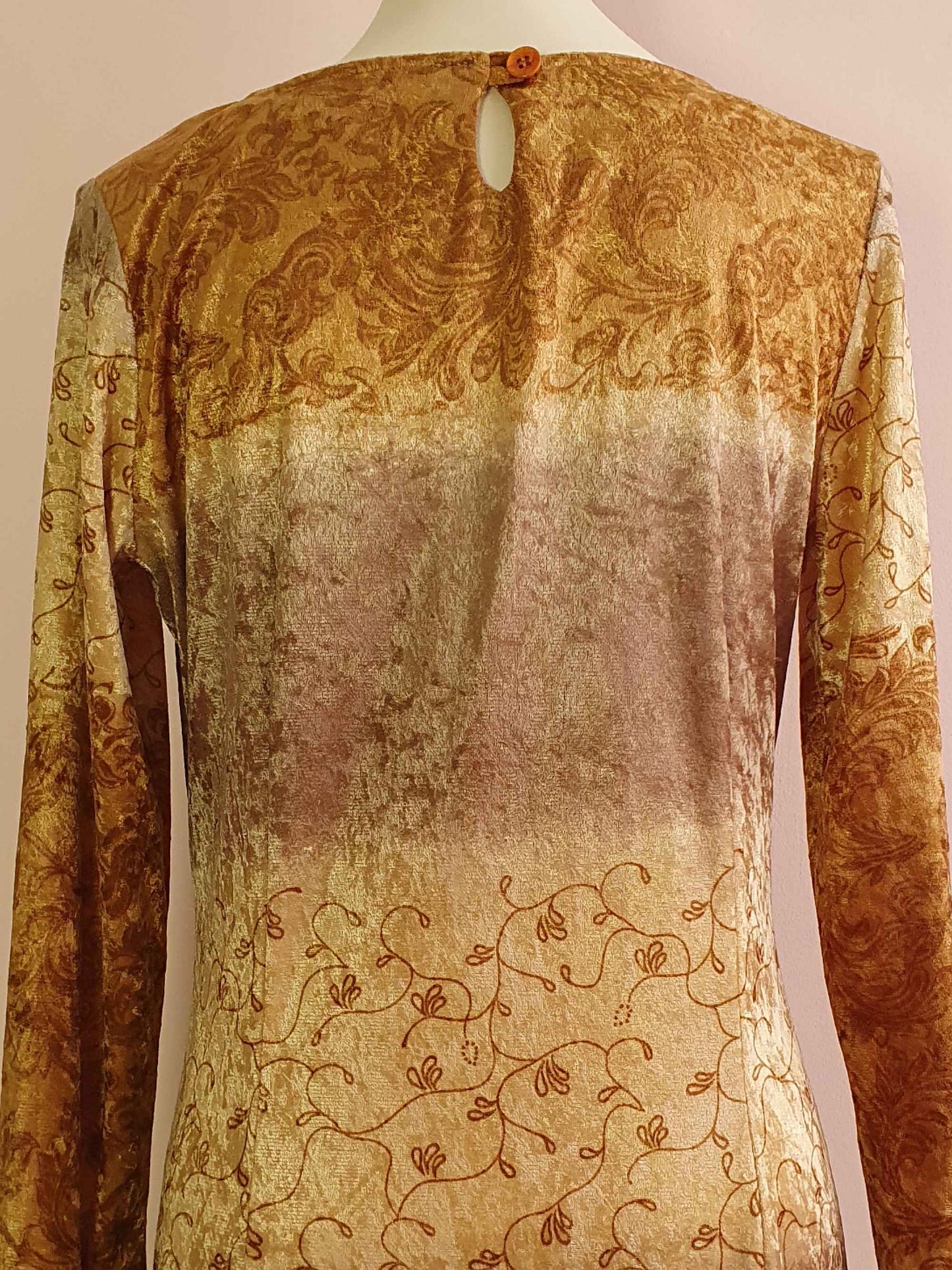 Vintage Boho Dress 90s Velvet Maxi Caramel - Size 14 Bohemian