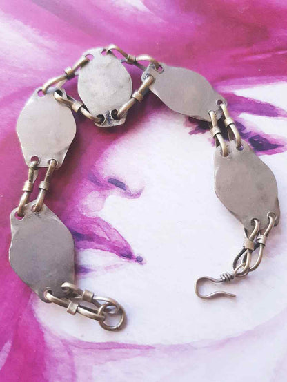 Vintage 1970s Boho Red Glass Stone Bracelet Brass Bohemian