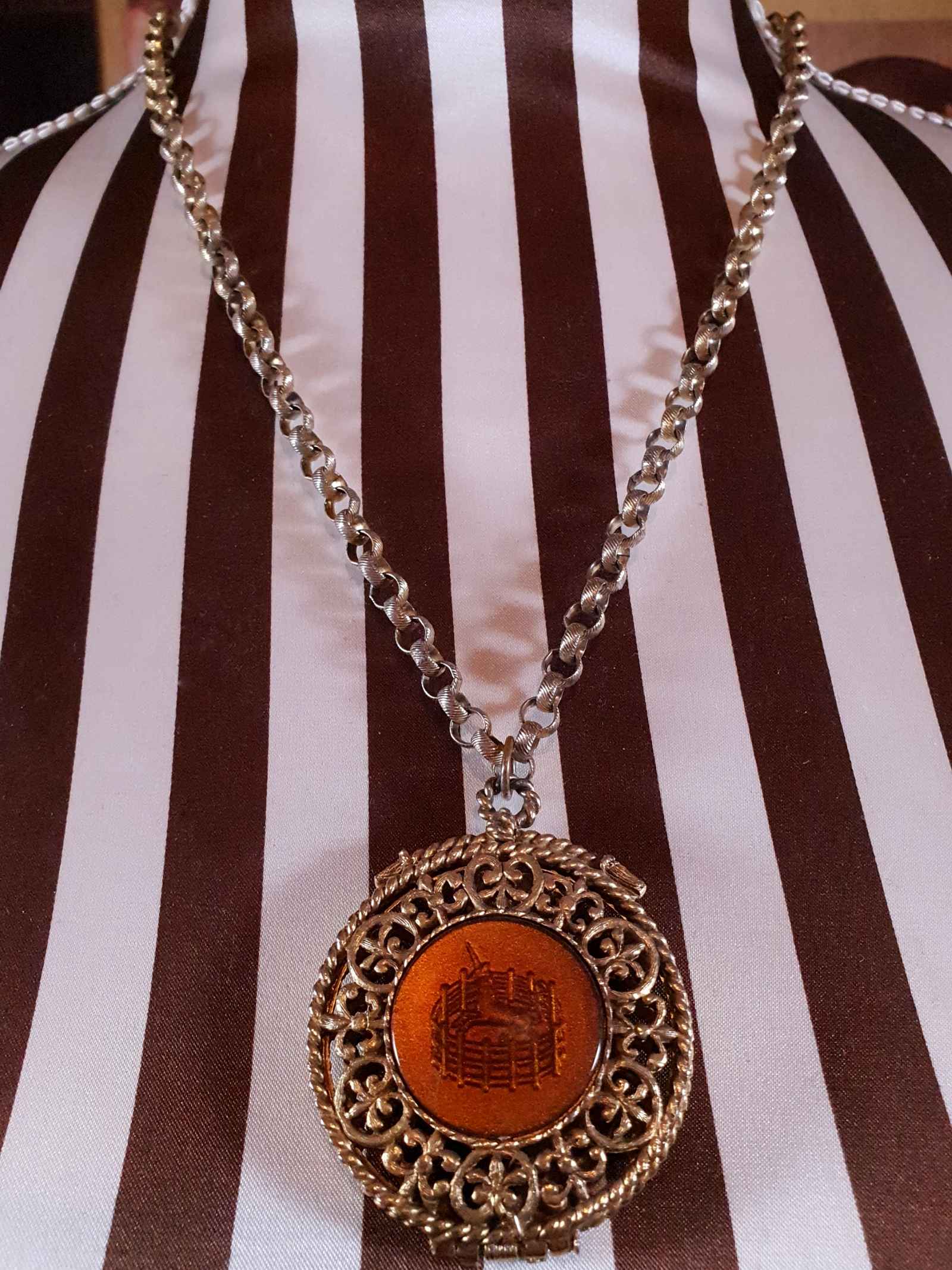 Vintage Corday Unicorn Locket Necklace Pendant 1970s French Filigree 21