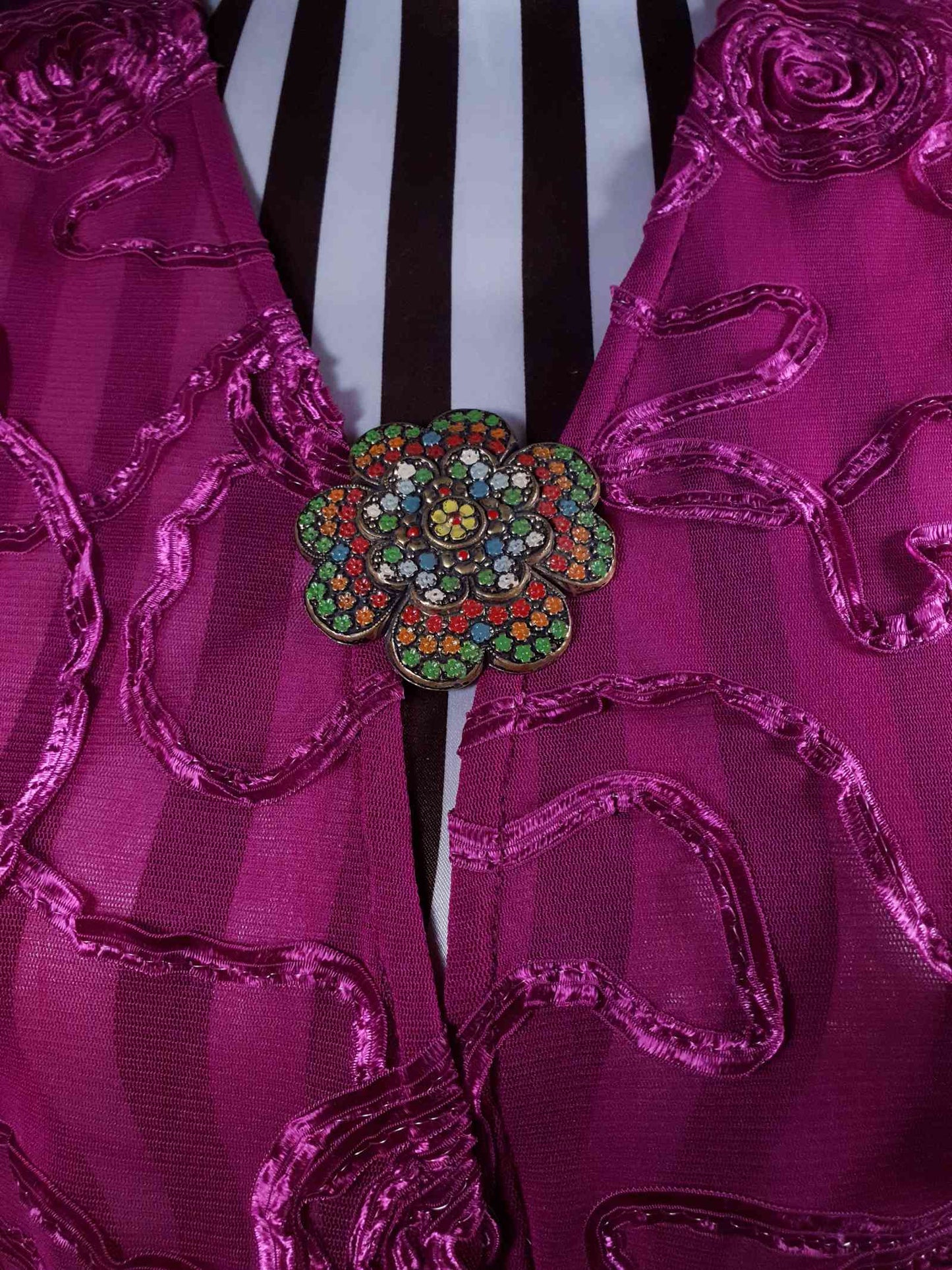 Vintage Edwardian Flower Brooch Brass Cold Enamel Multi Colours - Rare