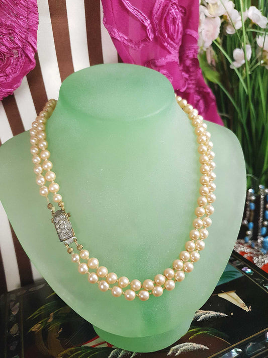 Vintage Edwardian Faux Pearl Necklace Double Strand Antique Pearls