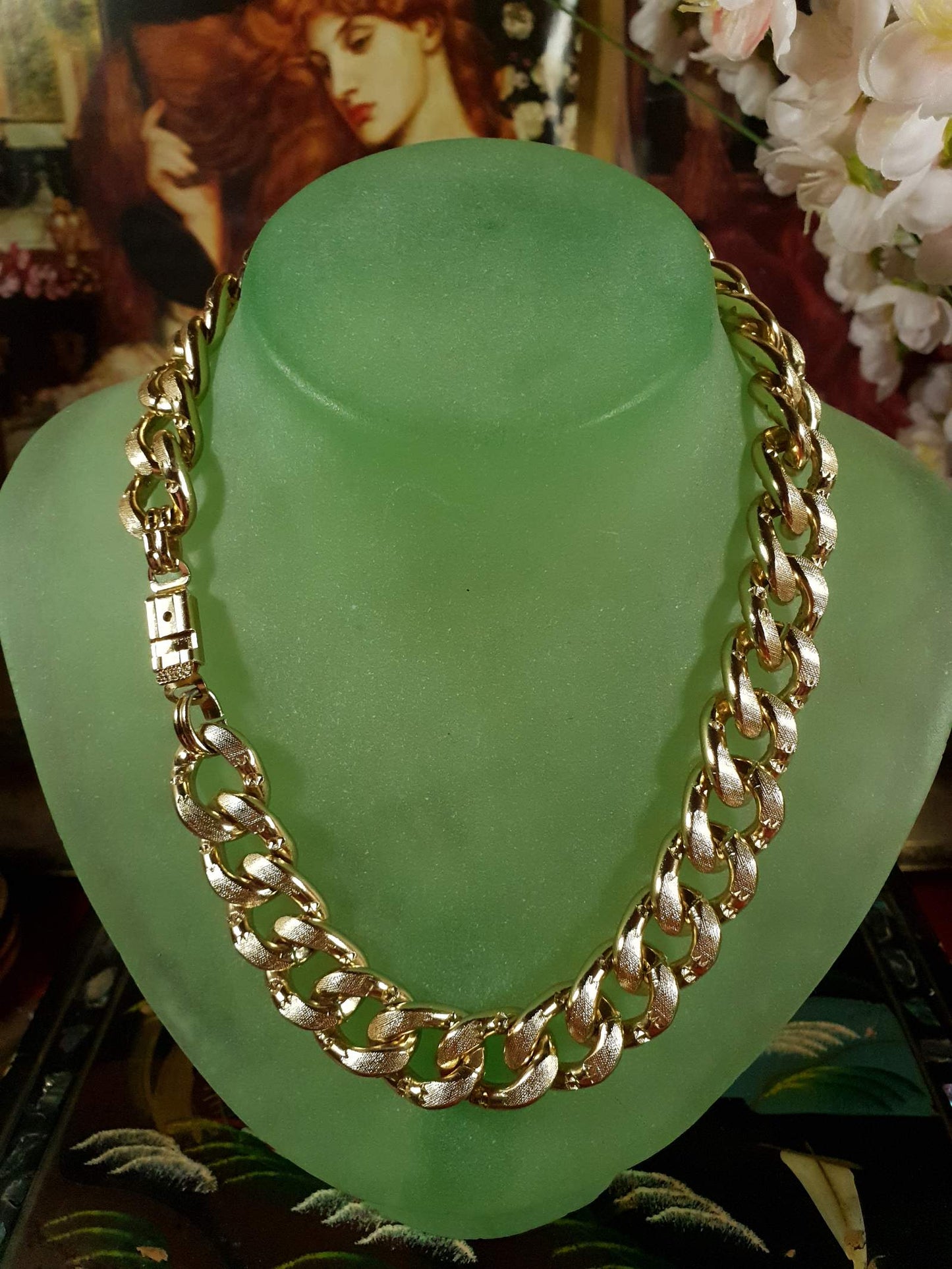Vintage Curb Link Chain Necklace 16" Gold Tone Choker 1980s